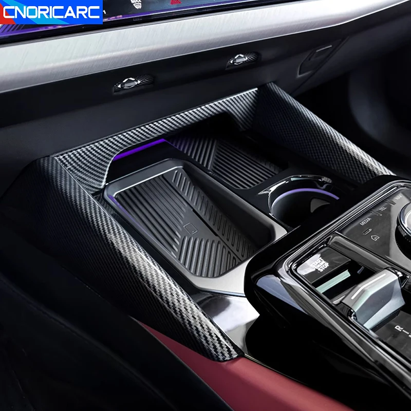 

Car Styling Center Console Water Cup Both Side Panel Decoration Cover Trim For BMW 5 Series i5 G60 2024 Carbon Fiber Color
