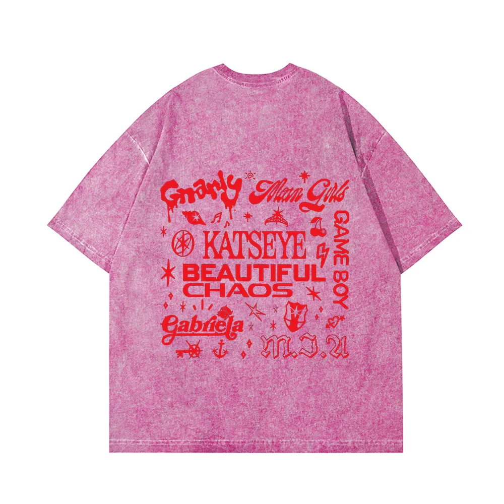 

Katseye Beautiful Chaos Album Merch, хлопковая винтажная стирка, футболка для мужчин и женщин, футболка с круглым вырезом, уличная одежда