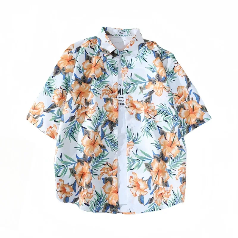 Summer Men's Retro Hawaiian Short Sleeve Printed Shirt Fashion Handsome Casual Loose Fitting Beach Vacation Floral Shirt Jacket