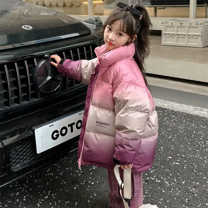 

Новинка 2025 года, пуховик для девочек, милая осенне-зимняя теплая модная парка, пальто с капюшоном на молнии, верхняя одежда для девочек 5-12 лет, детская одежда