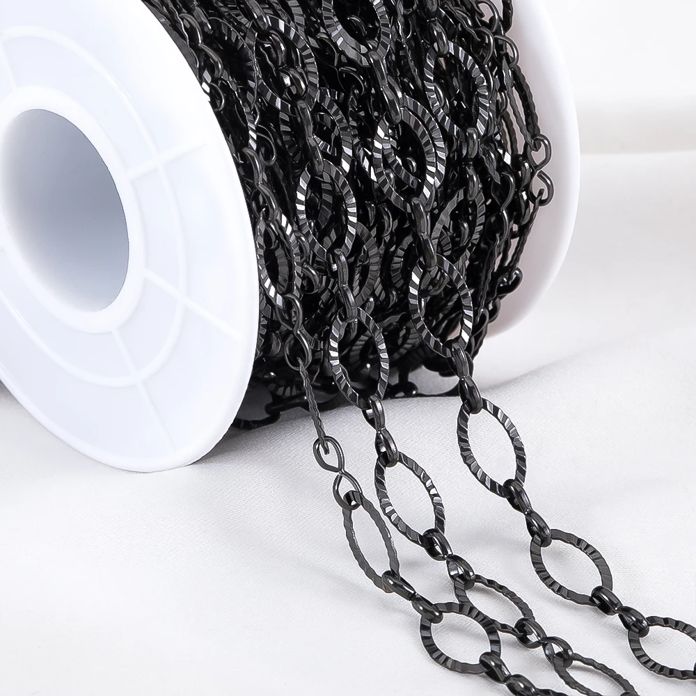 

2meters Black Plating 6.5mm Stainless Steel Oval Embossing Chains for Needlework Jewelry Making DIY Necklace Bracelet Wholesale