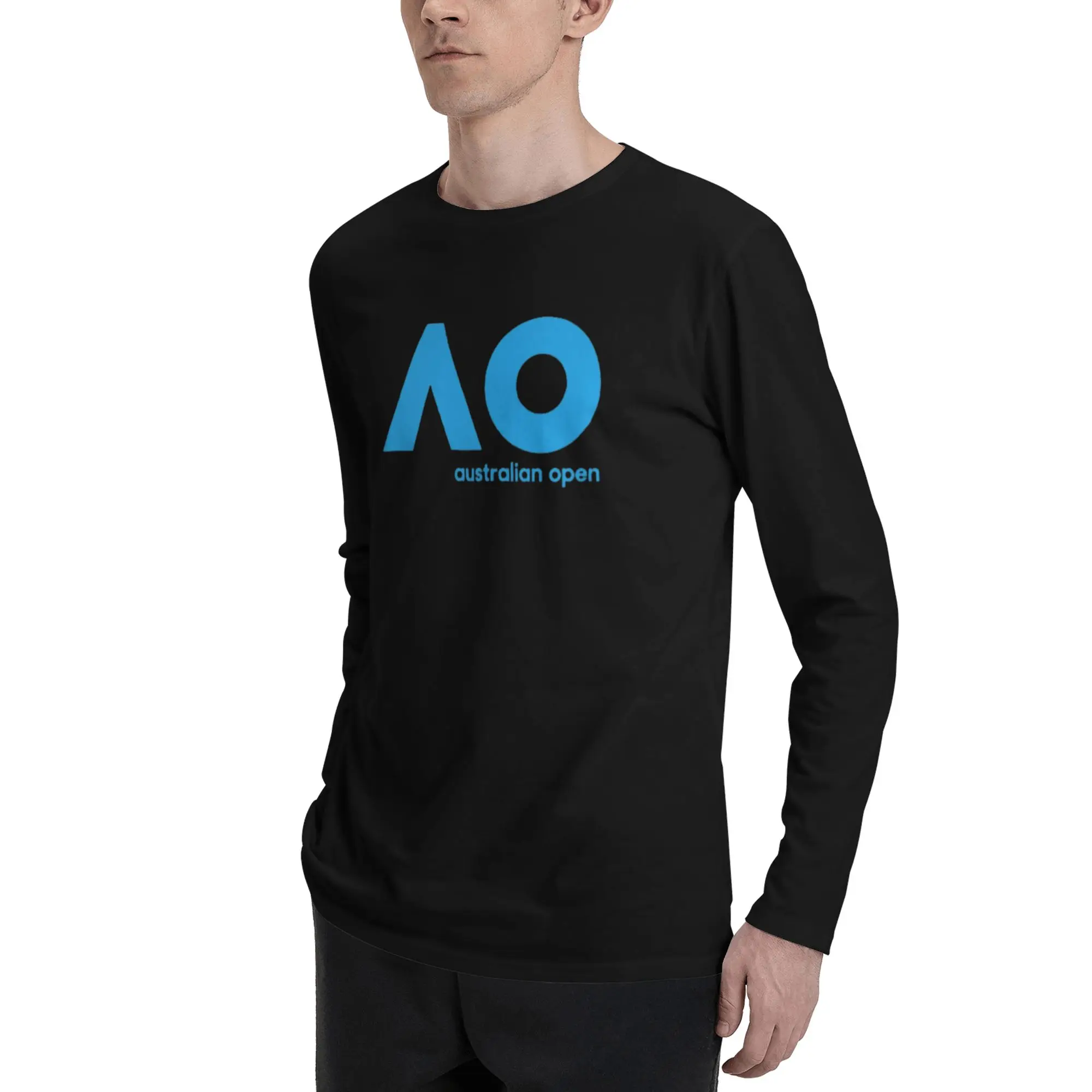 الأسترالية المفتوحة AO (النسخة الزرقاء) الرجال طويلة الأكمام تي شيرت موضة الجولة الرقبة تي شيرت الربيع والخريف الرجال بلايز