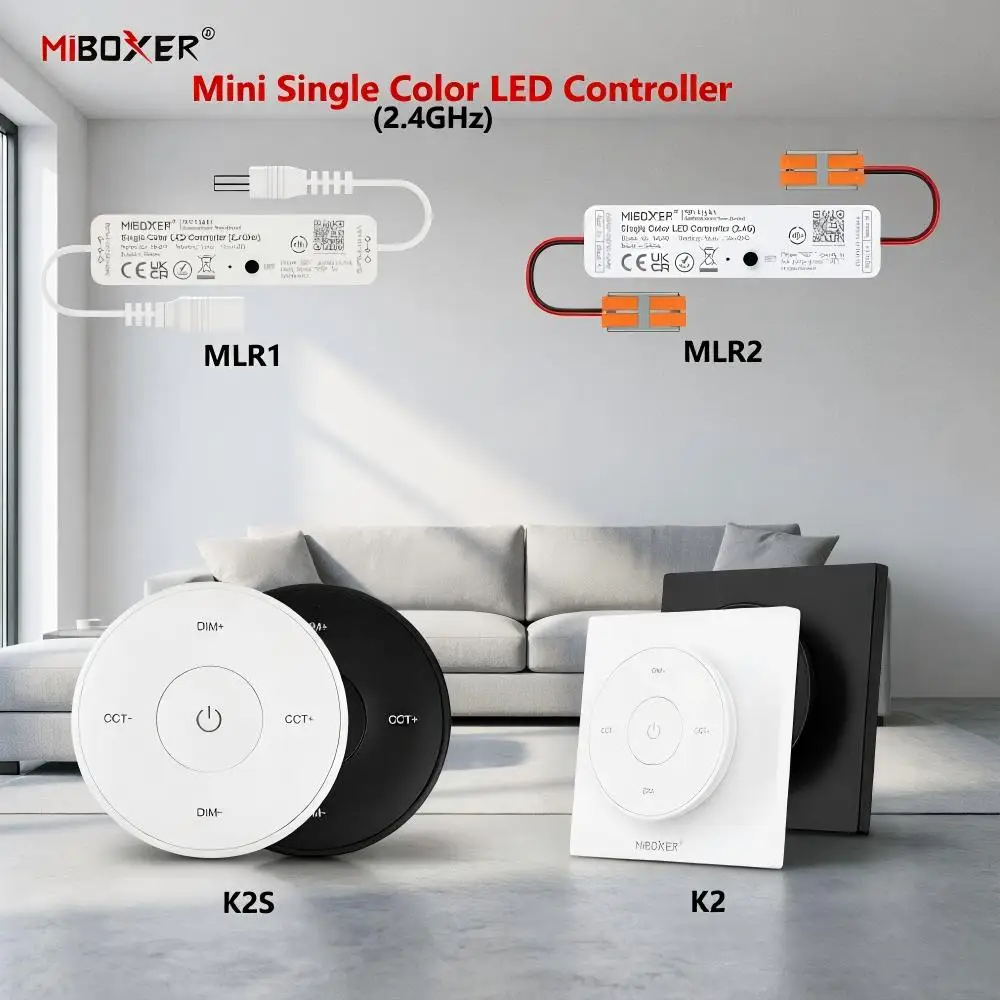 Miboxer MLR1 MLR2 K2 K2S DC12-24V 2.4GHz RF Mini Wireless Remote Dimmer for 2835 5050 Single Color Strip Light LED Controller