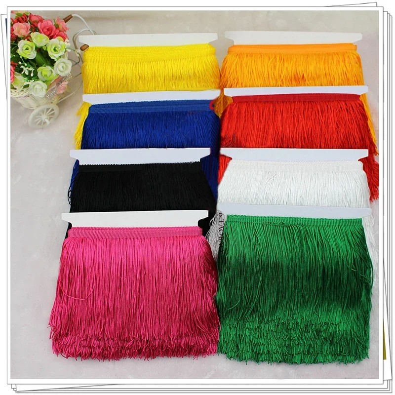 

10Yard Multi-Color Latin Dance Tassel Lace Polyester Encryption Double Line Row Must Stage Clothing Dress Accessories Width 15Cm