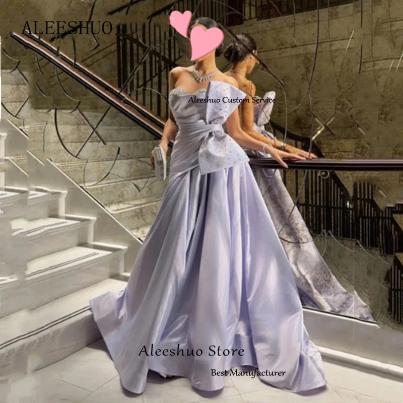 Aleeshuo Elegant Lilac A-Line Prom Dress Beaded Sequined With Bow Evening Dresses Sweetheart Simple Party Dress فساتين السهرة