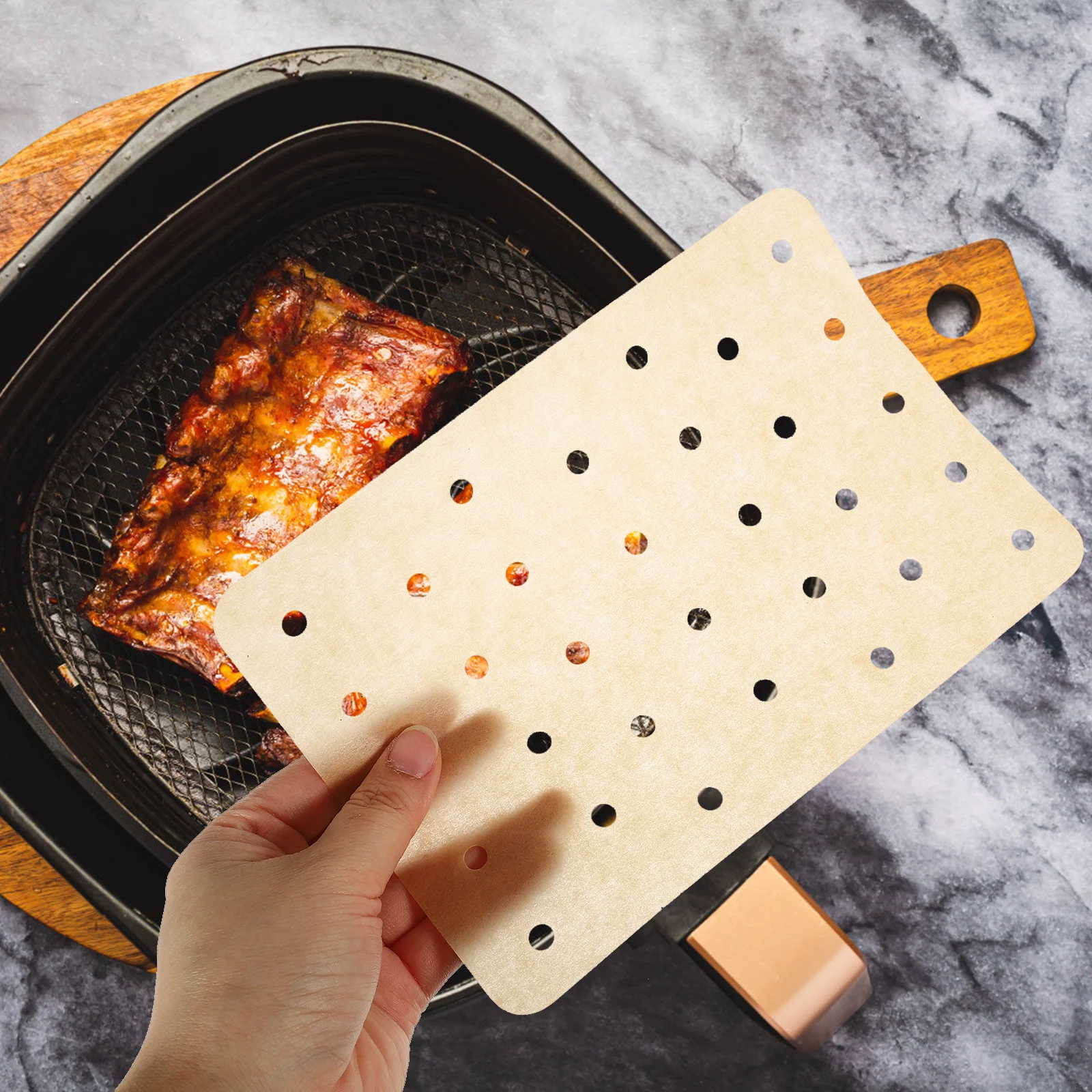 

100 Sheets Air Fryer Liner Disposable Baking Paper Pad Non-Stick Oven Safe Microwave Compatible Square Parchment Paper for Easy