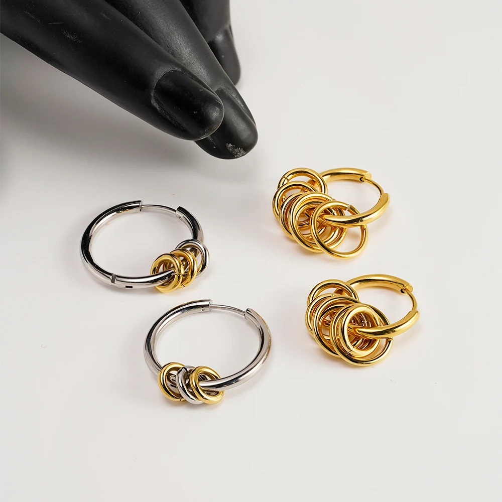 

ENFASHION Aretes Match Color Hoop Earrings For Women's Stainless steel 18K Gold Plated In Earings Fashion Cocktail Jewelry E1683