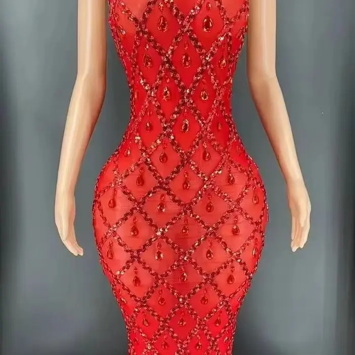 Abend-Tänzer-Kleid, blinkende silberne Strass-Kristalle, Fransen, transparentes kurzes Kleid, Geburtstag, Feiern, Kostüm