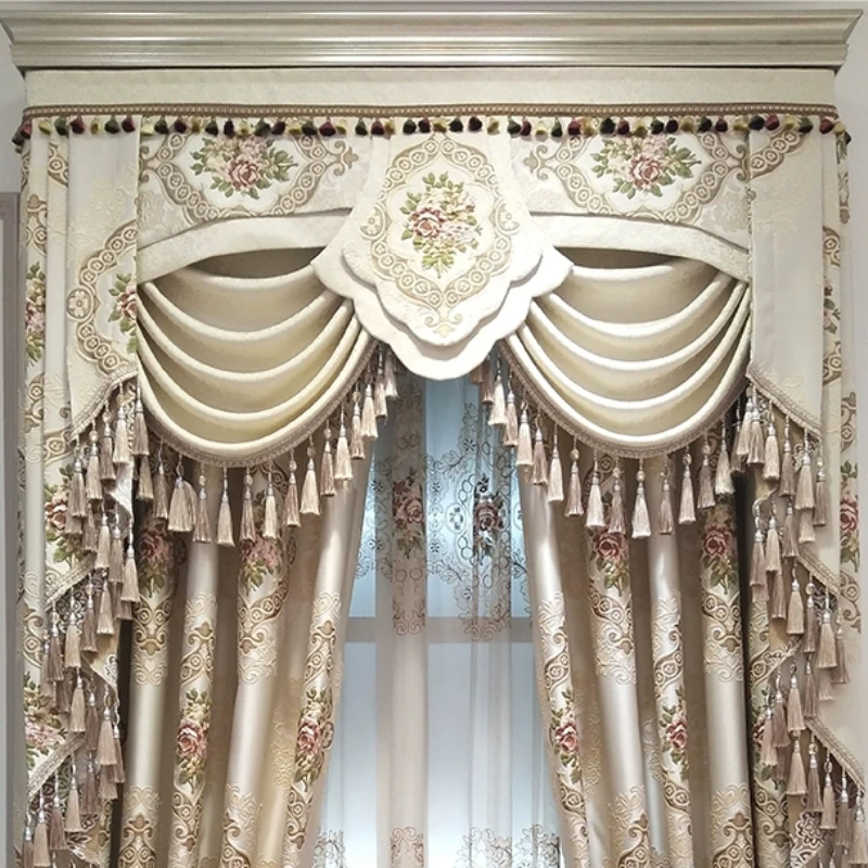Luxury European Window Curtains for Living Room Bedroom Dining Blackout Colored Embossed Gauze Curtains Custom Size Retro Decor