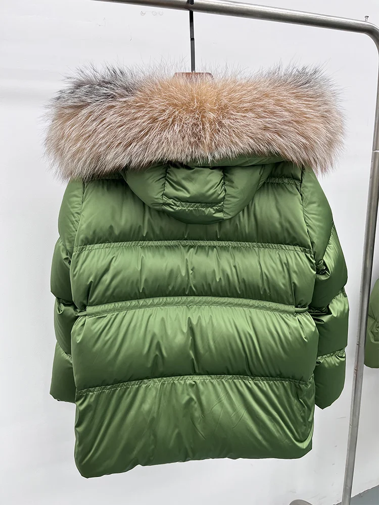 Inverno real gola de pele de raposa com capuz grosso ganso para baixo jaqueta natural casaco feminino outwear luxo quente rússia puffer jaquetas