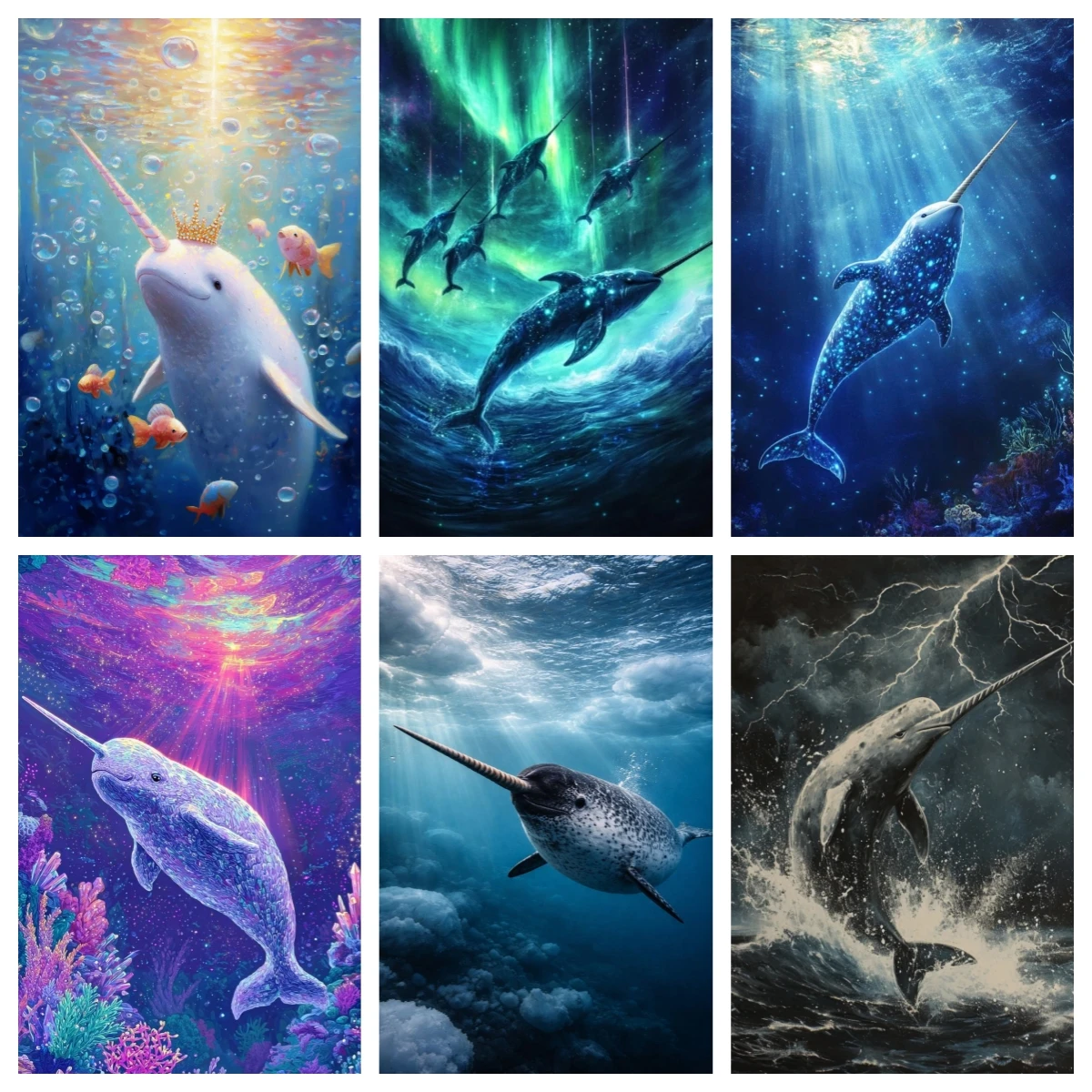 

5D DIY Narwhal Nursery Art Diamond Painting Kit Cross Embroidery Handmade Embroidered Mosaic Art Ocean Animal Kids Room Decor