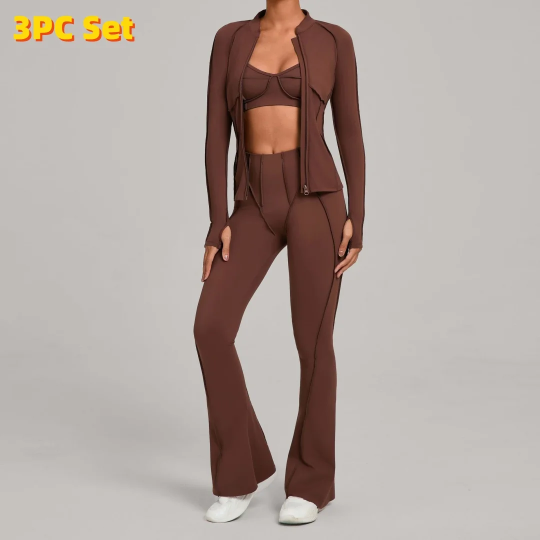 

3 шт. женский комплект для йоги с высокой талией и подтяжкой бедер, плотная спортивная куртка на молнии, спортивный костюм, одежда для бега, тренировки, комплект для йоги в тренажерном зале