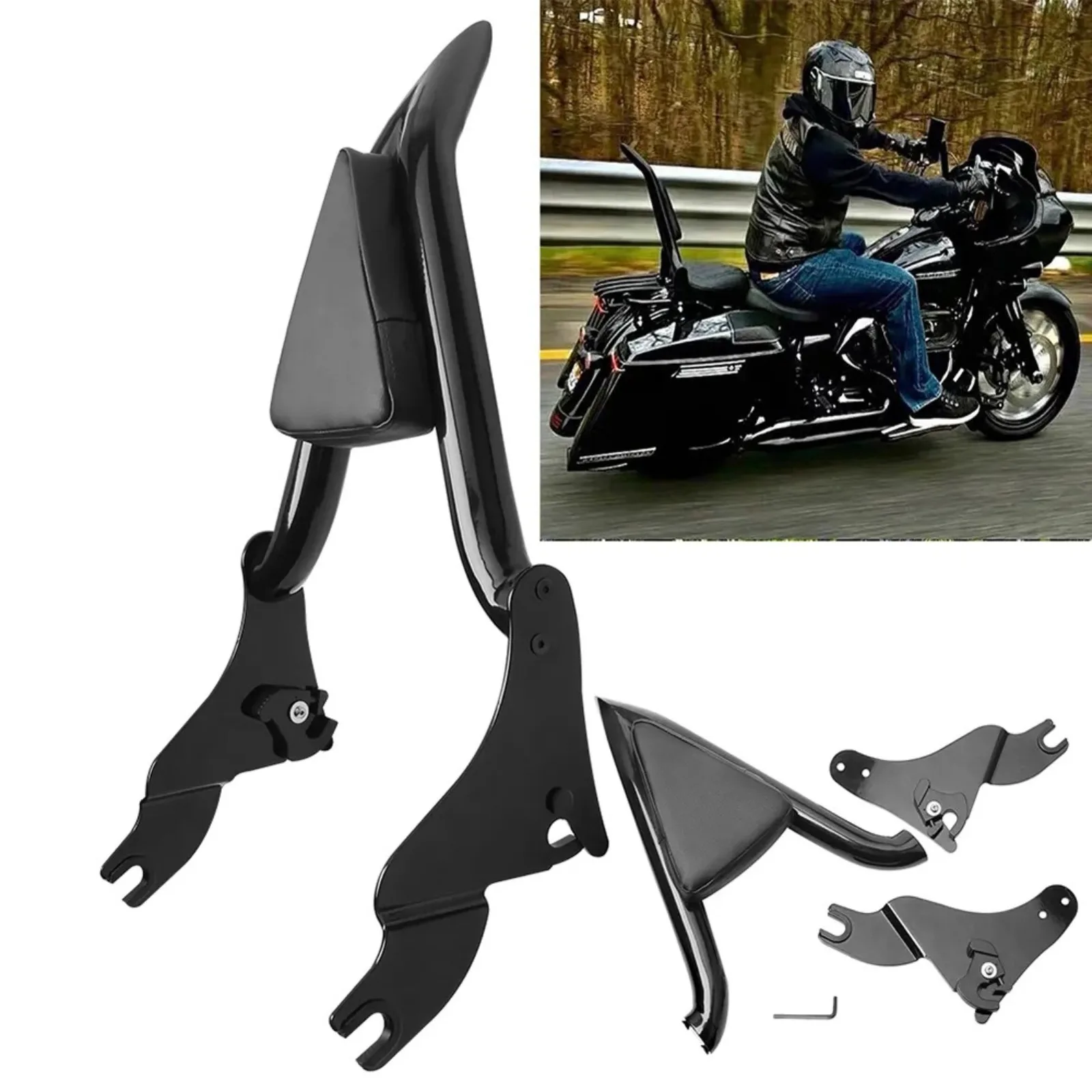 Barre de dossier 16 pouces de haut pour Harley Touring Road King, foetal de Street, 2009-2021