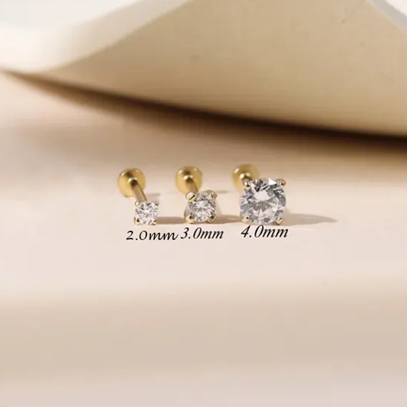 925 Sterling & Titanium Cartilage Earring Labret Flat Back Moissanite Tragus Internal threaded Helix Piercing Conch Nose Stud