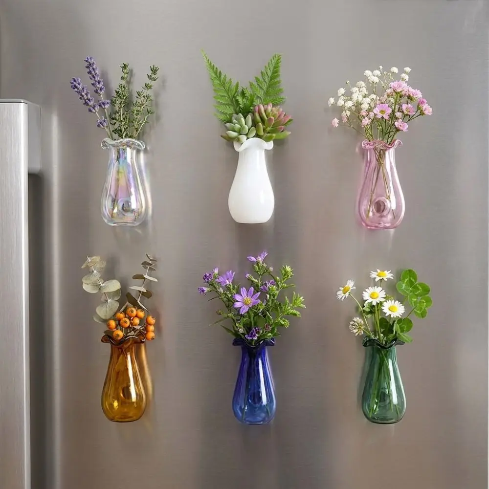 6Pcs Creative DIY 3D Mini Vase Magnets Modern Artistic Hydroponic Plant Vase Exquisite Funny Magnetic Glass Vases Kitchen Decor