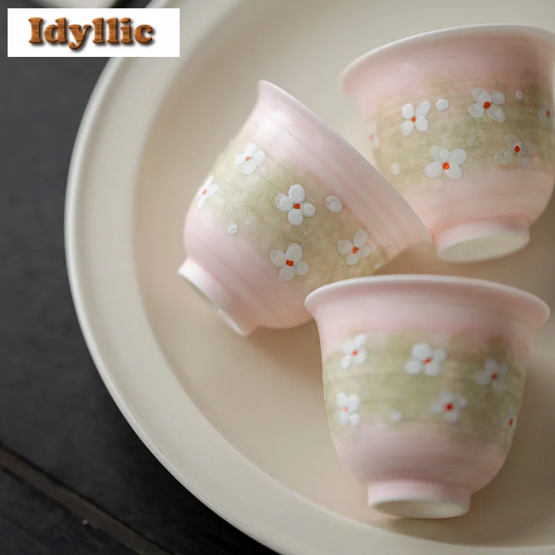 

2pc/lot Pink Hand-painted Flower Teacup Vintage Tea Bowl Tea Cup Set Tea-tasting Fragrance Cup Chazhan Master Cups Tea Set 45ml