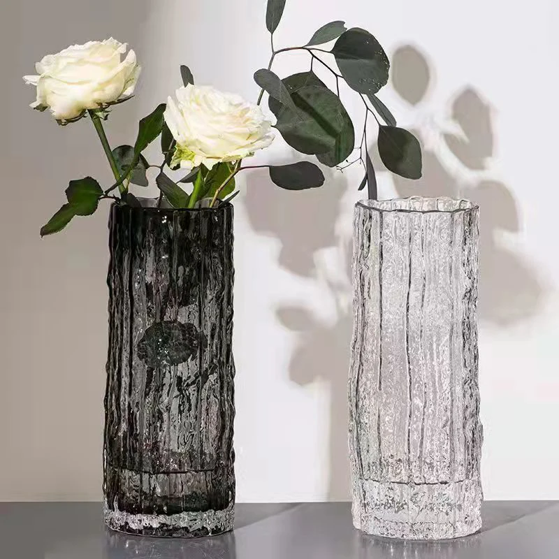 Transparent Glass Vase Decoration, Living Room Decoration, Glacier, extreme Smoke, Ash Cylinder, Modern