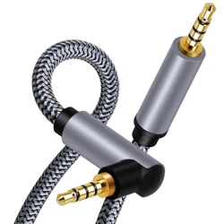 Câble d'extension stéréo mâle à mâle 3.5mm, 4 pôles, jack 3 5, ligne audio Hi-Fi plaquée or, 90 degrés, voiture, mx années pour iPhone Samsung