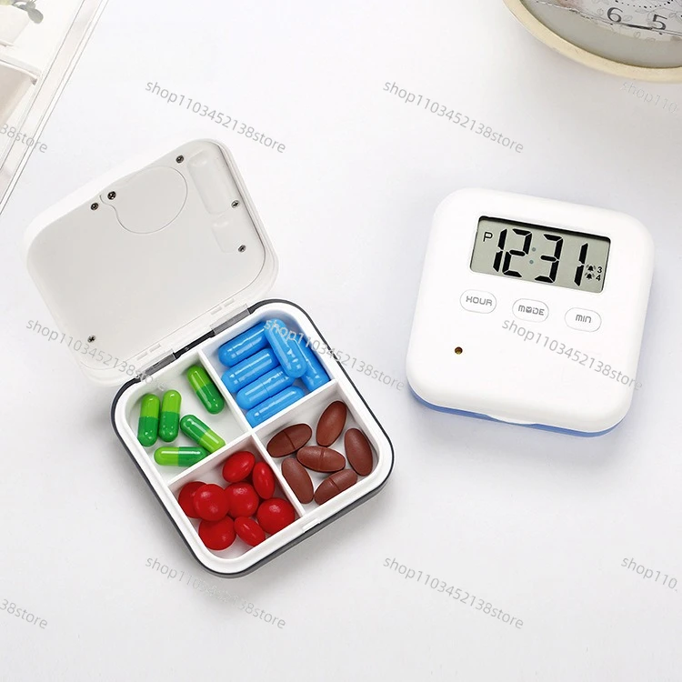 Creative Smart Portable Timed Reminder Pill Box Six-Compartment Mini Portable Pill Box