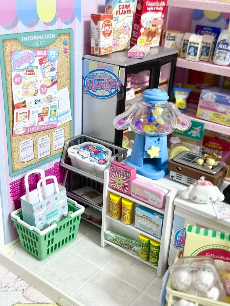 Оригинальный Re-Ment Cinnamoroll, миниатюрная серия для супермаркета, слепая коробка, сцена, тонкая модель, коллекционные шикарные игрушки, подарки на день рождения для девочек