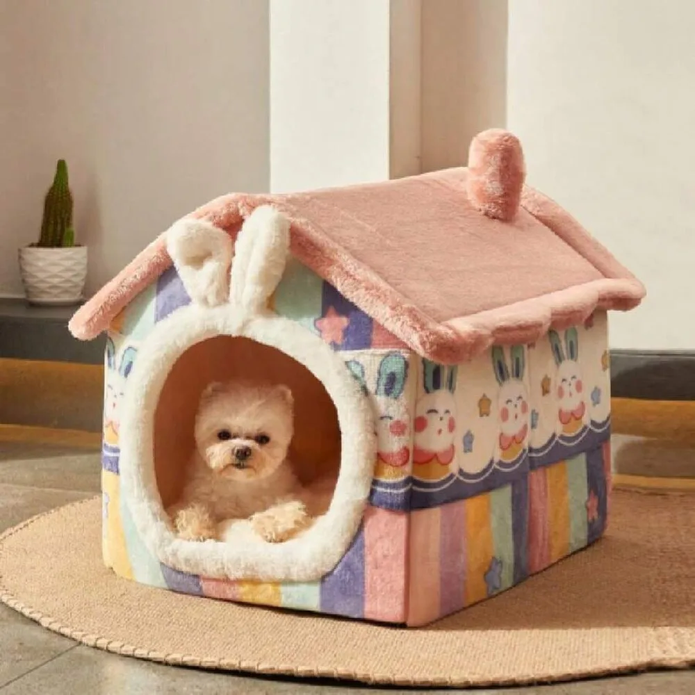 

Foldable House Kennel Beat With Cushion, L Size Tent Up To 25 Lbs, Dog Cave Bed With Non-Slip Bottom, Brown