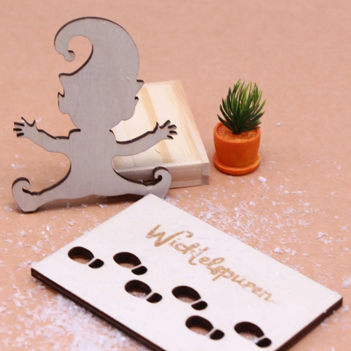 1 Set Dollhouse Mini Wooden Elf Dwarf Footprint Template Snow Powder Elf Shoes Miniature Christmas Scene Prop Model Accessories