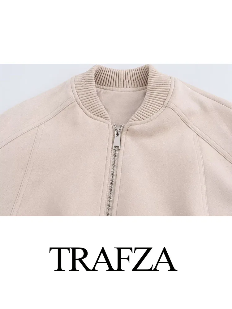 TRAFZA 2024 femminile New Fashion Streetwear Style cappotti Casual Solid maniche lunghe tasche cerniera autunno giacche corte donna Trendy