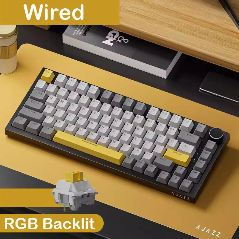 AJAZZ AK820 Pro  Mechanical Keyboard 70% Compact Layout/RGB Lighting/Hot-swappable Switches,with Wired,Wireless,and Bluetooth