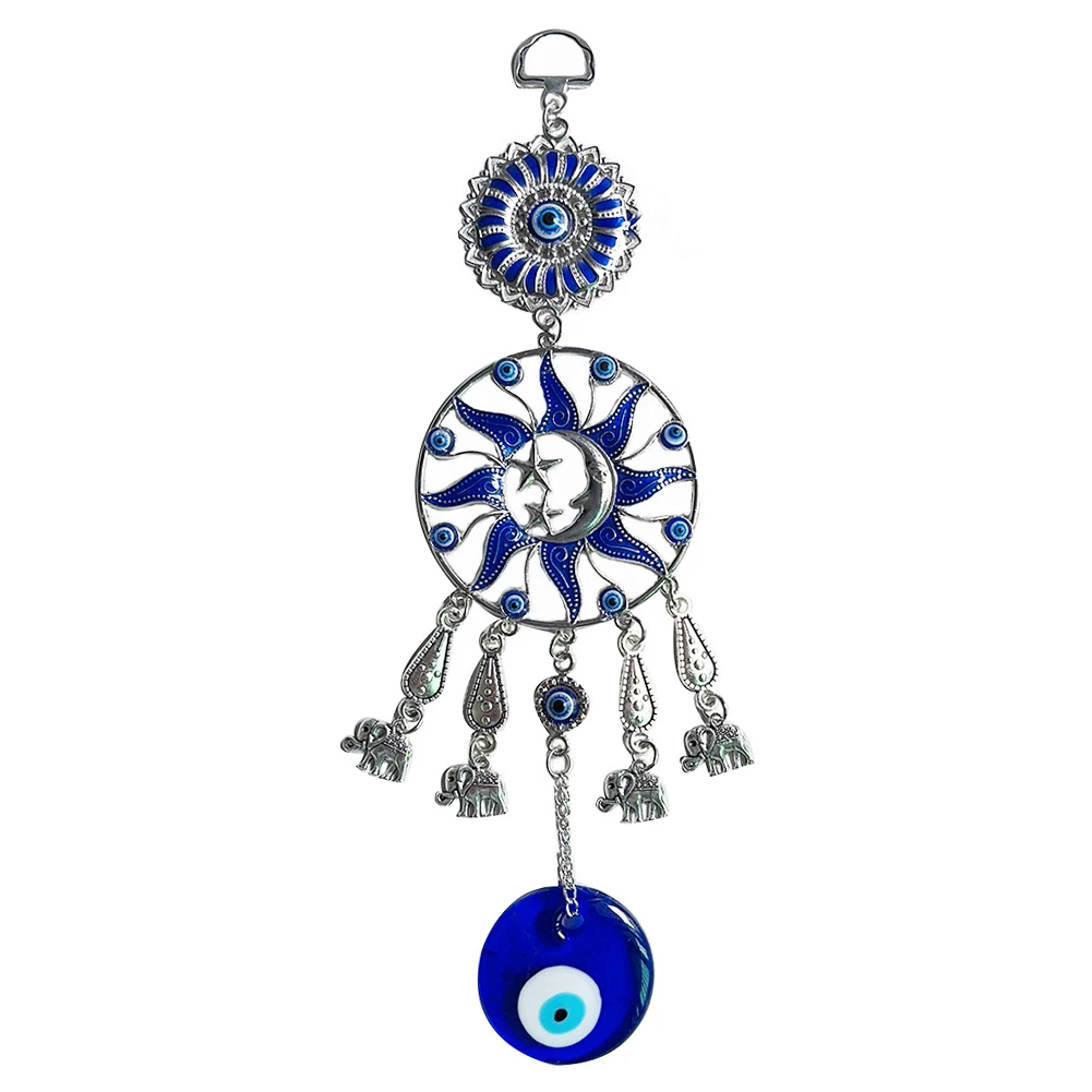 

1pc Retro Alloy Star Moon Charm Exquisite Elephant Decor Blue Eye Pendant for Home Wall Decoration Pendant Car Hanging Amulet