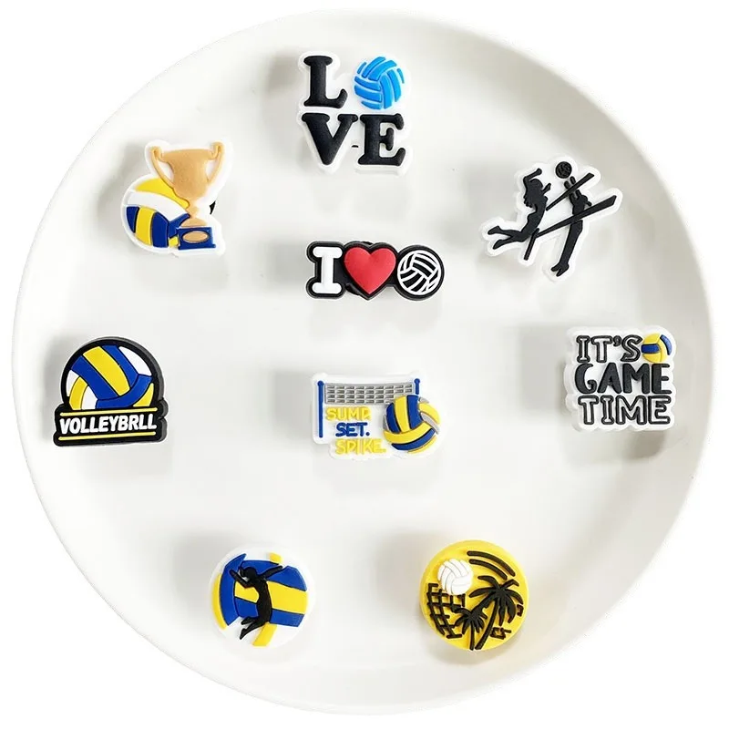 9 Stück Volleyball-Ball-Schuh-Charms, bunte PVC-Clog-Schnallen-Dekorationen, DIY-Bastelzubehör, Partygeschenke, Kindergeburtstagsgeschenke – Detail 4
