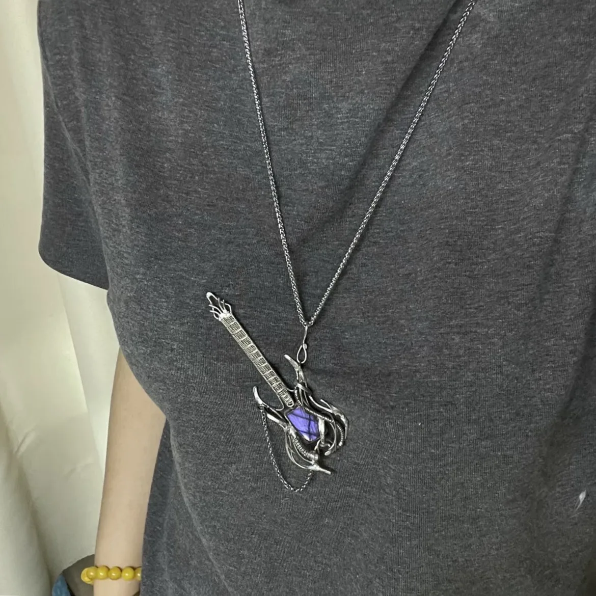 Bracelet Hand String Trendy Personality Music Academy Punk Style Guitar Sweater Chain Hip Hop Rock Band Necklace Pendant Sweater