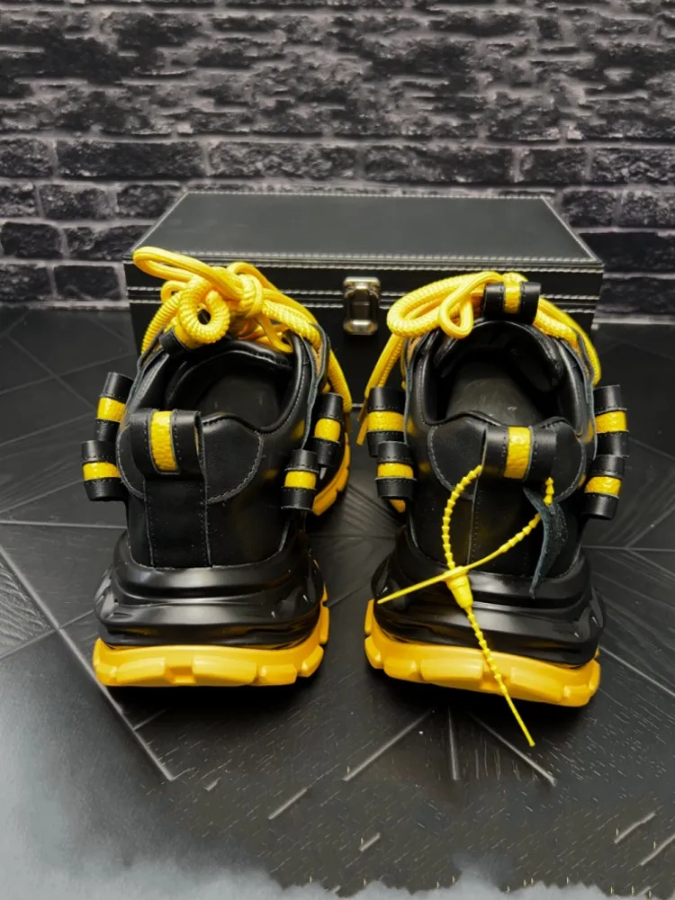 Male Lace Up Comfortable Breathable Sport Sneakers Spliced Genuine Leather Running Shoes Thick Platform Joggers Training Shoes