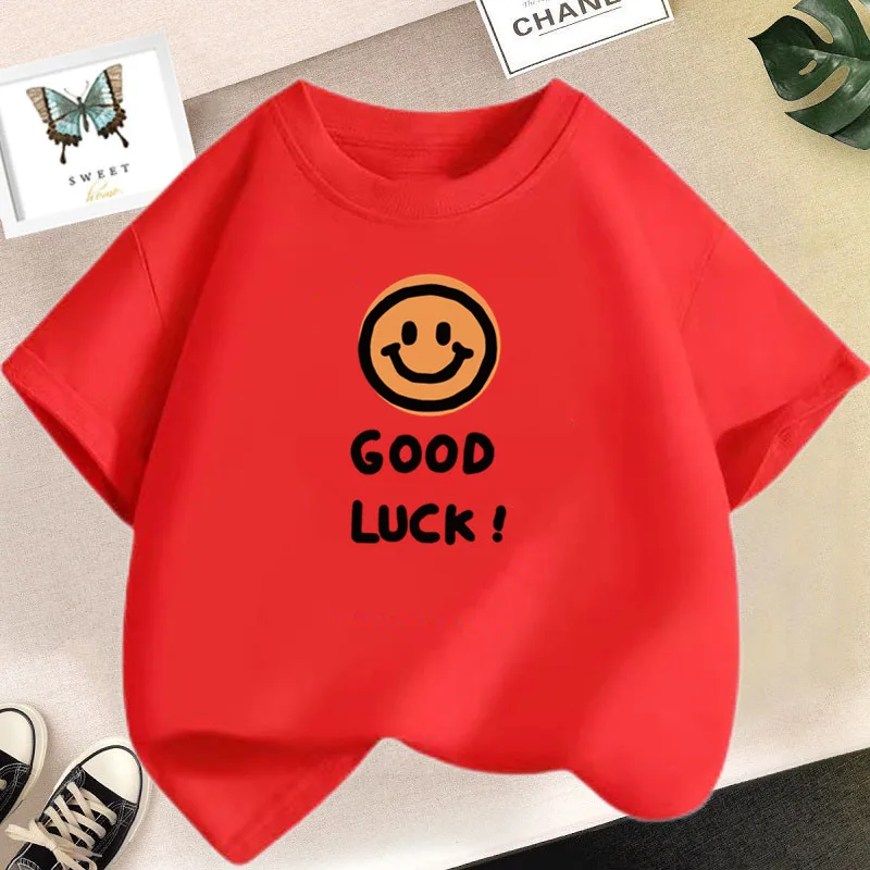 Happy Smile Design Girls Tshirt Kids Street Breathable Tops Personality Cotton Clothing Summer Cool Sports T-Shirts Tops