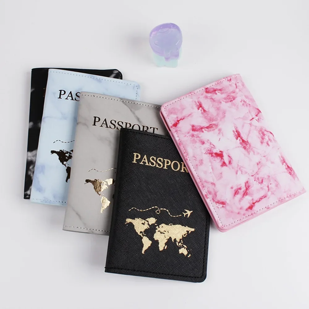 Women Men Travel Passport Cover Leather Bronzing Marble Style ID Credit Card Passport Holder Packet Wallet Purse Bags Pouch