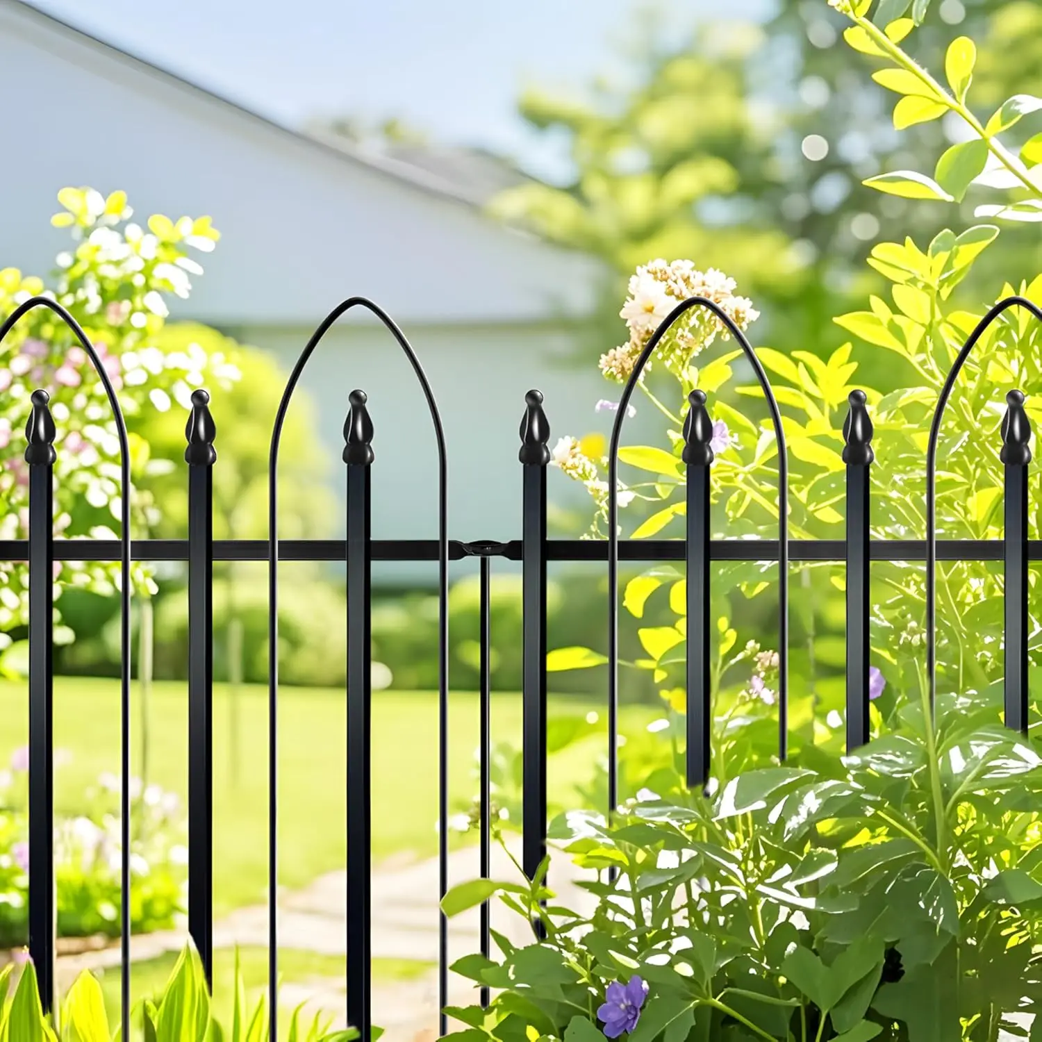 

Metal Decorative Garden Fence 24"" Wide X 24"" High (5 Panels, Total Length 10 Feet), Metal Border Folding Fence, Landscape