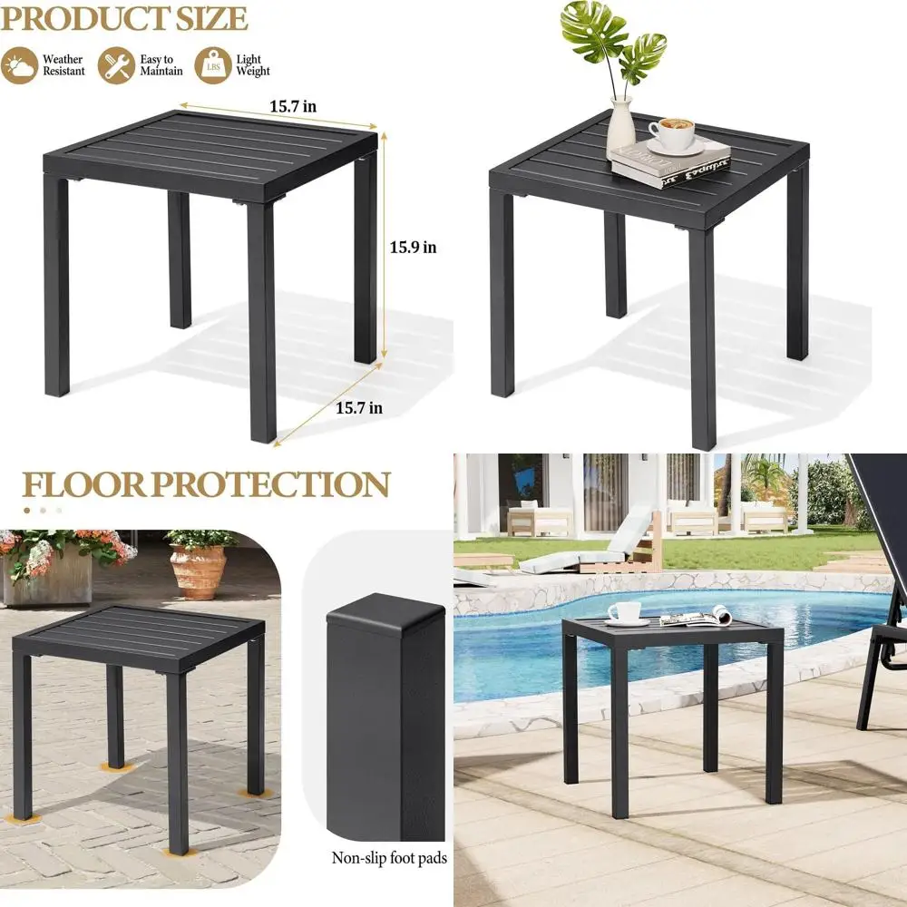 

Compact Black Metal Outdoor Side Table with Simple Assembly, Durable for Patio, Pool, Balcony Use