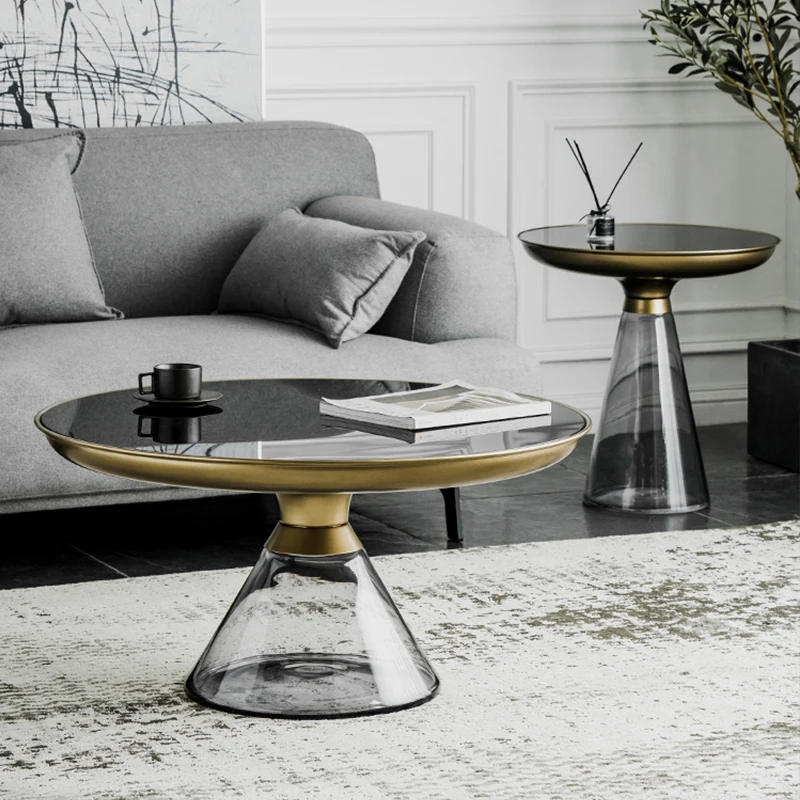 nordic luxury transparent round side table bent glass coffee table modern living room furniture