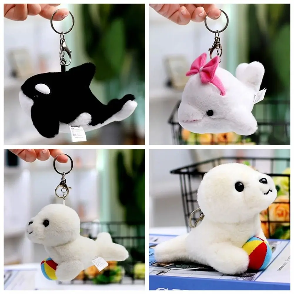 12cm Dolphin Seal Killer Whale Plush Keychains Marine Animal Stuffed Toy Pendant Cute Mini Ocean Series Aniaml Toys Small Gifts