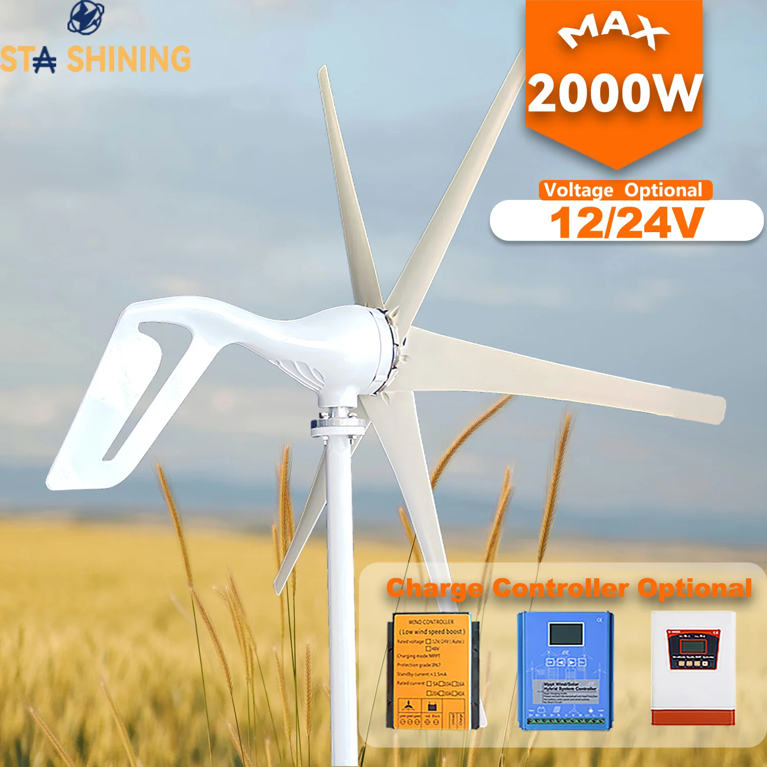 

【Higher-Output】Horizontal Wind Turbine Generator 2000W Windmill w/MPPT Charger/Hybrid Solar Wind Power System, 6 Blades