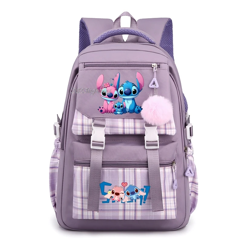 Mochilas Lilo & Stitch para homens e mulheres, Mochila Xadrez Multibolso, Mochilas Escolares para Laptop, Desenhos Animados, Leve, Exterior