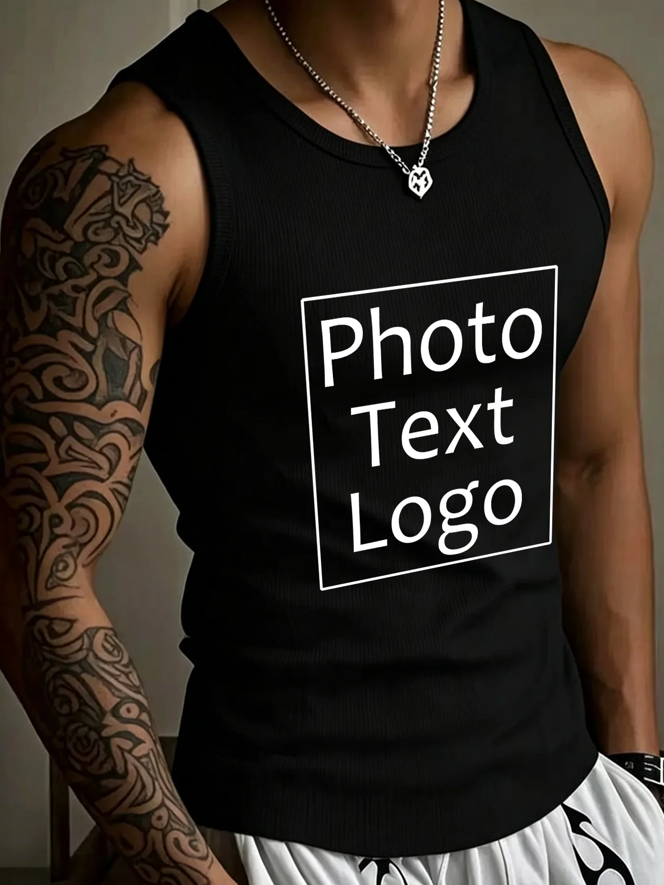 Personalized Custom Print&Text Mens Sleeveless Thread Vest Sport Fitness Casual Tank Top Street Korean Fashion Clothes Comfy Tee