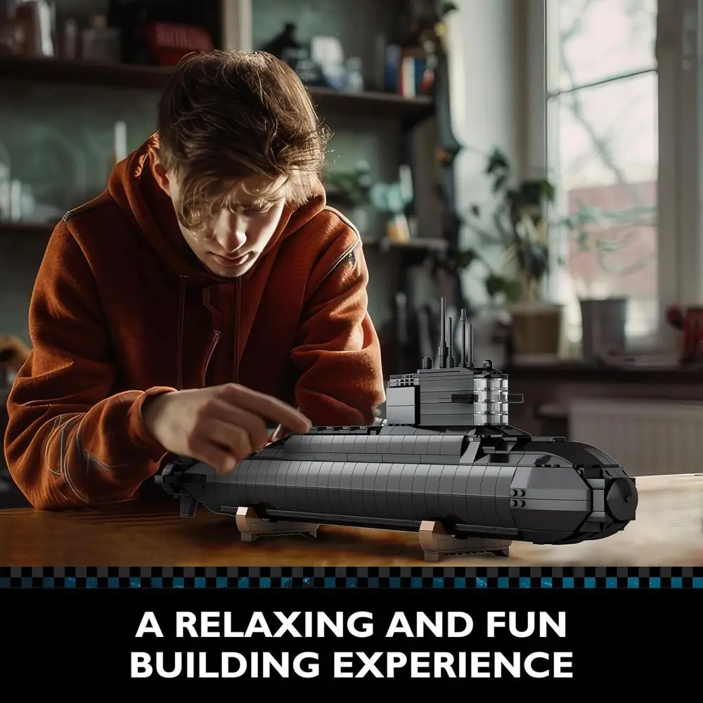 Kit modello sottomarino militare per adulti con luci, 1498 pezzi, da collezione a tema WW2 per decorazioni domestiche e appassionati di giocattoli dell'esercito