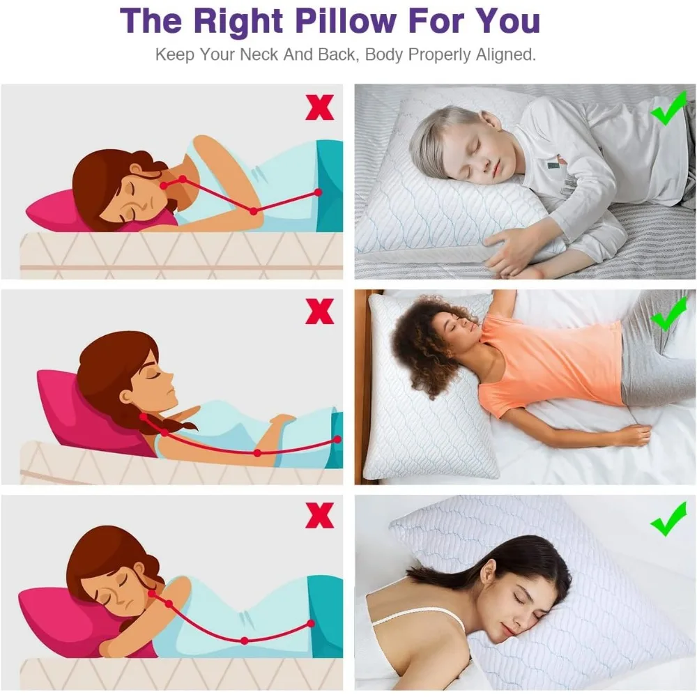 King Size Cooling Pillows Set of 2, Shredded Memory Foam with Zipper, Adjustable Firmness for All Sleepers, 20x36