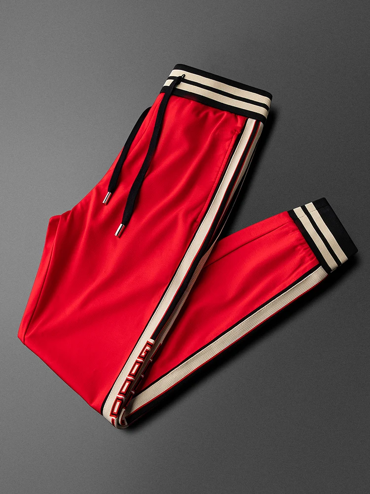 

Ja Charles мужские облегающие спортивные брюки осень-зима повседневные красные брюки с манжетами в полоску по бокам модные городские длинные брюки