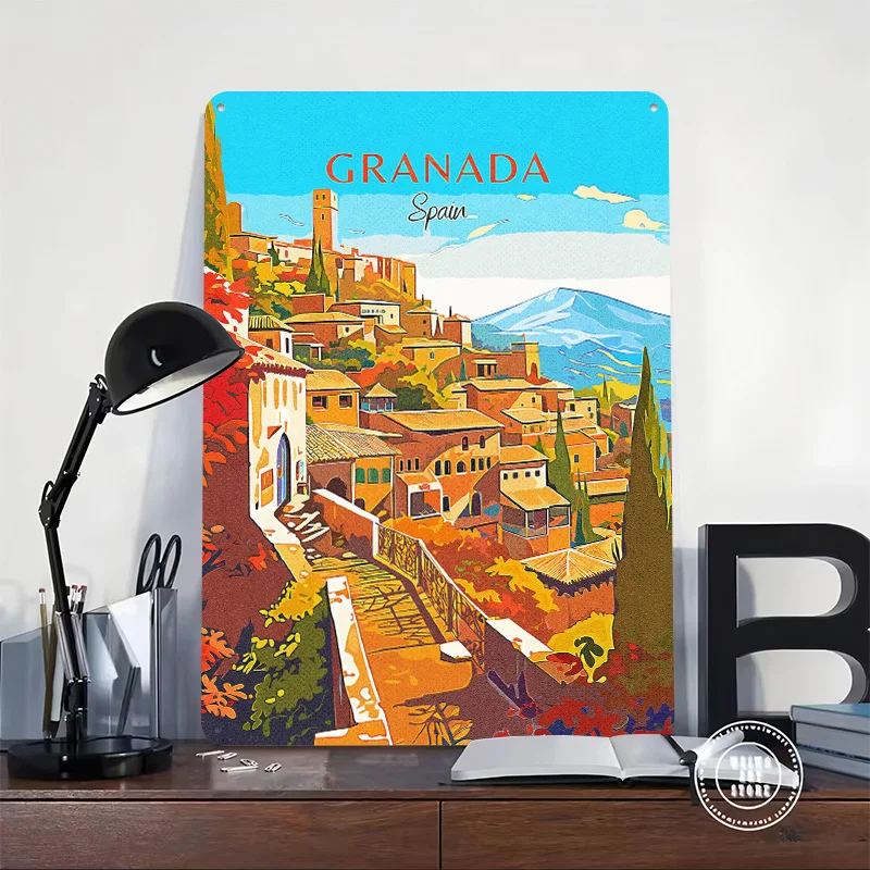 Spain Granada Travel Metal Poster Perfect Gift for Fans Lovers Personalized Wall Art Metal Sign for Decor Room Bar Accessories