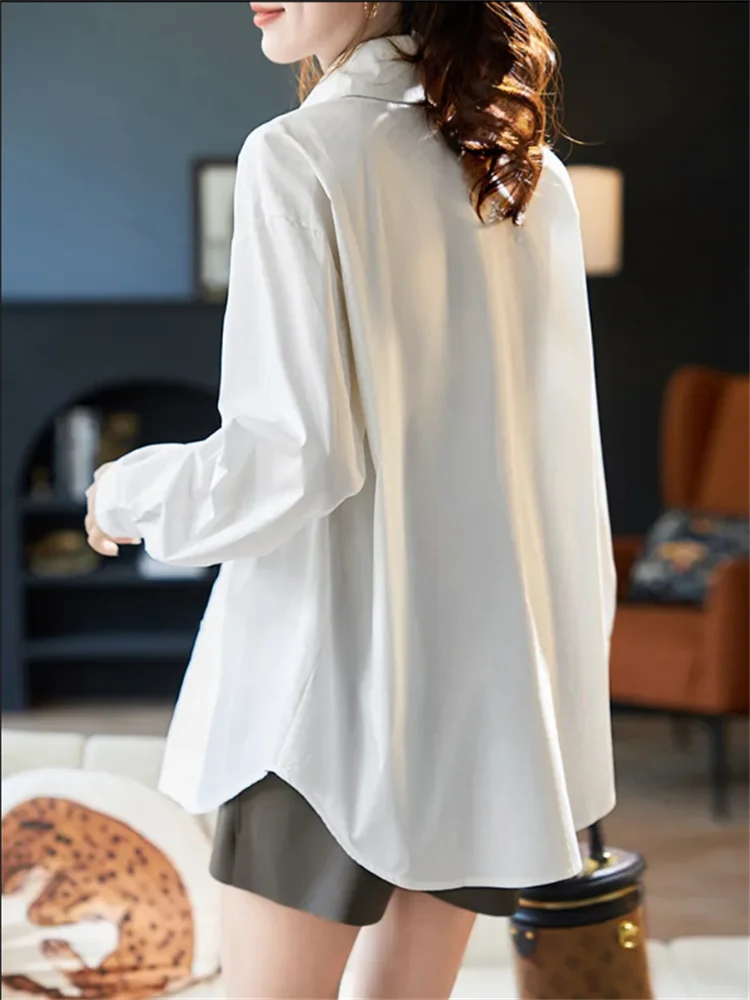 Embroidered Women Blouse White Shirt Loose Woman Clothes shirts Leisure Blouses Laple Cardigan Long Sleeve Female Blous view 2
