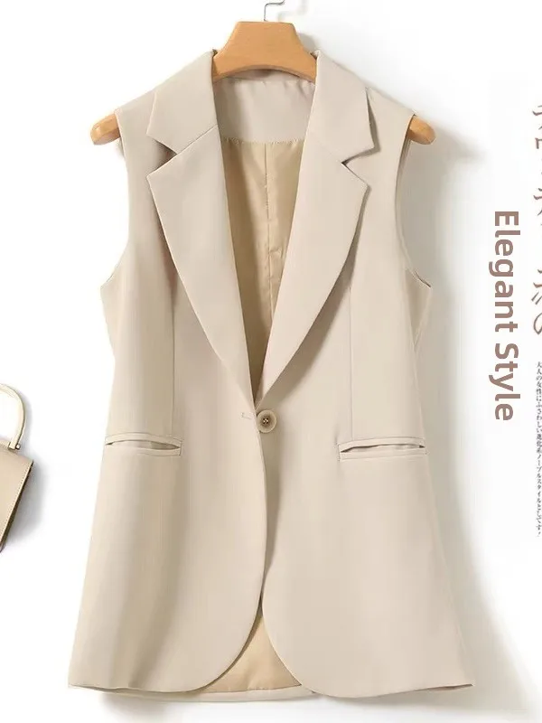 Elegant One-Button Sleeveless Women's  Vest Mid-Length Casual Tank Top Fashion Design City Commute Business Travel