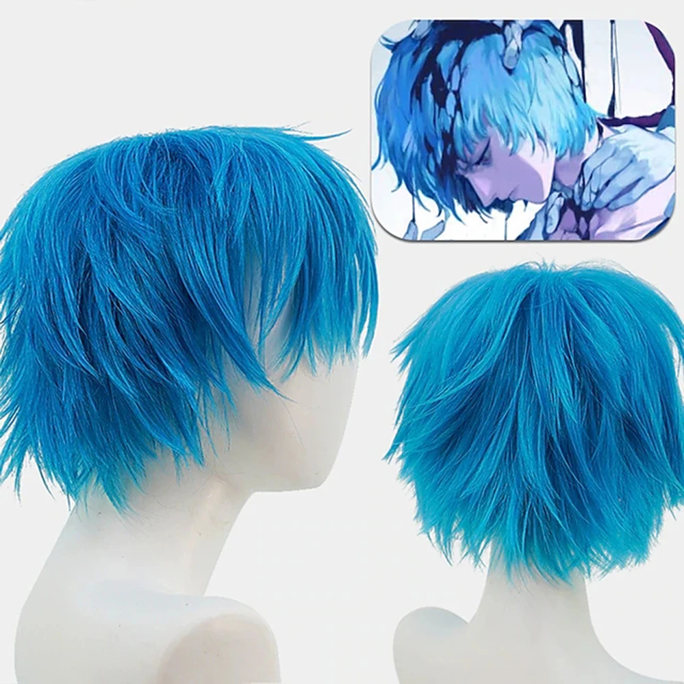 Blue Short Synthetic Natural Wave Wig With Bangs For Party Fiber Daily Wear Fashion Wig High Temperature Fiber Wigs