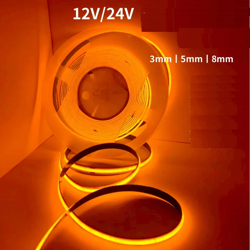 5m 3mm 5mm 8mm Orange Red Amber LED Flexible Strip  1700k 1800k 1900k  DC12v 24v  Soft Light Tape Orange Cabinet Car Backlight