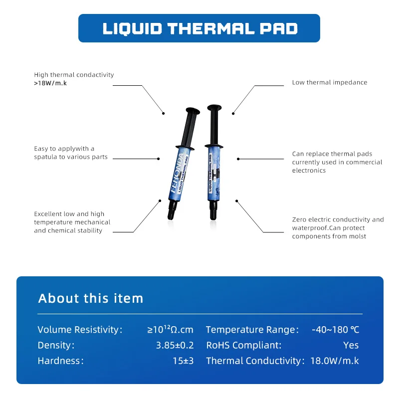 Imagem -05 - Fehonda Ltp81 Componentes Eletrônicos Almofada Térmica Líquida de Isolamento 18w mk Massa Térmica 12g 50g 100g Resfriamento de Alta Temperatura